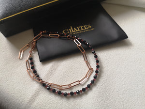 Red & Black Spinel Rose Gold Chain Bracelet