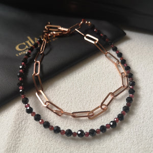 Red & Black Spinel Rose Gold Chain Bracelet